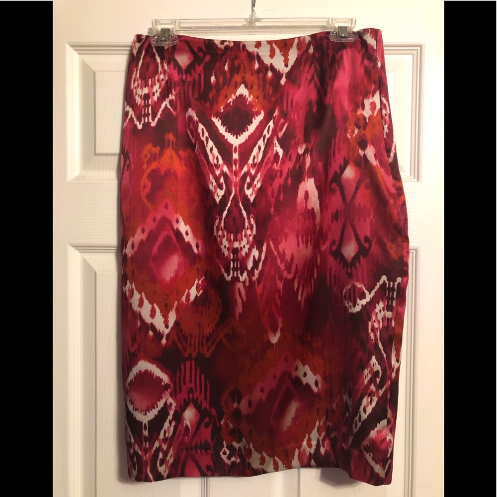 Spiegel Silk Red and White Print Pencil Skirt